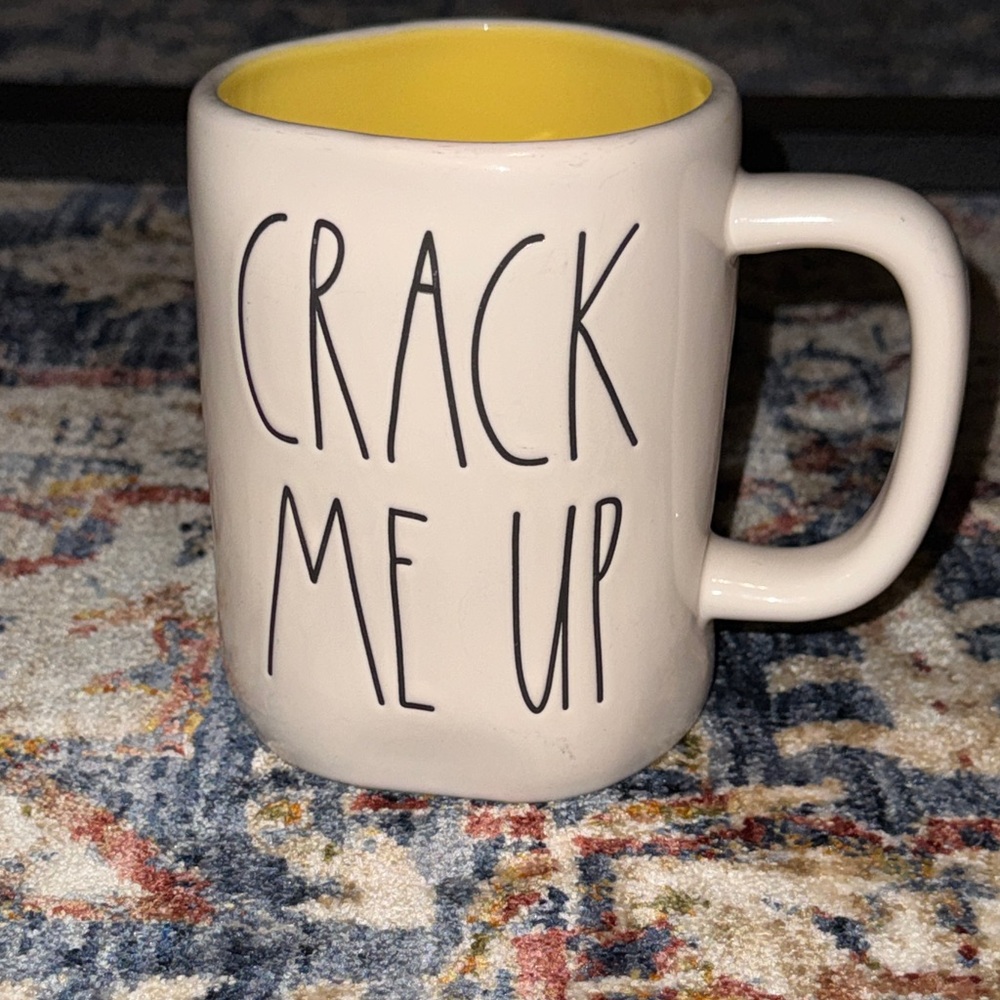 Sale Rae Dunn White/Yellow Ceramic Coffee Tea Mug Cup CRACK ME UP